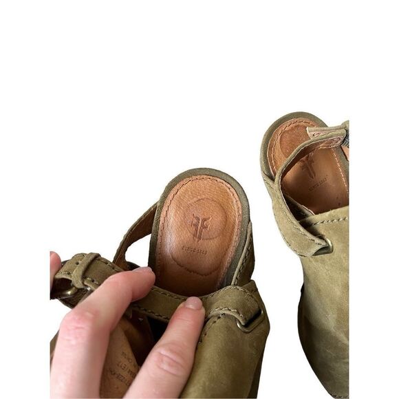 Frye Dani Shield Sling Back Booties Size 7M Green Suede - Picture 8 of 13